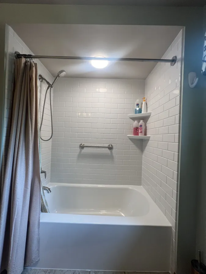 Bathtub Replacement Remodel White Subway Kohler Awaken Brushed Nickel Muskego WI
