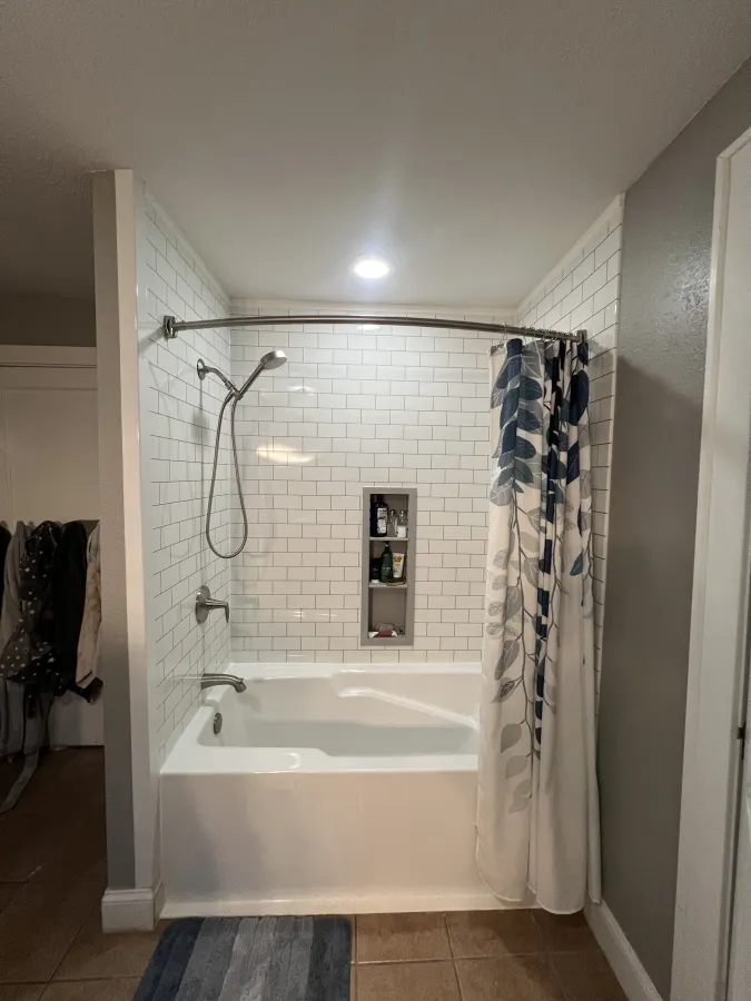 Bathtub tub soaker tub replacement subway tile white silver grout brushed nickel kohler milwaukee wi