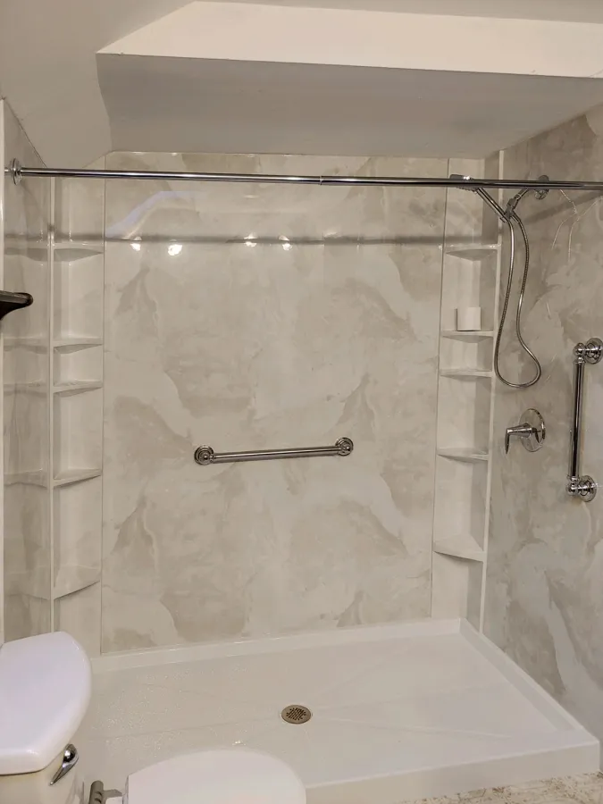 Waterford WI Tub to Shower Conversation Silver White Marble Kohler Alteo Handheld