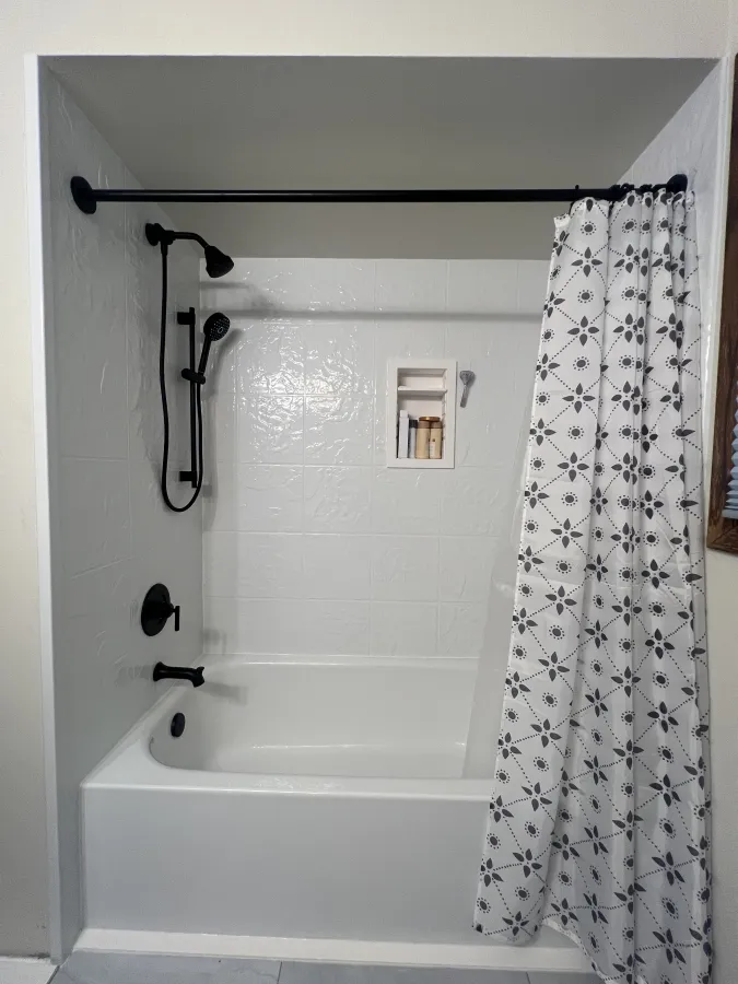 bathroom remodel franklin wi bath to shower replacement slate white simulated tile moen kohler matte black