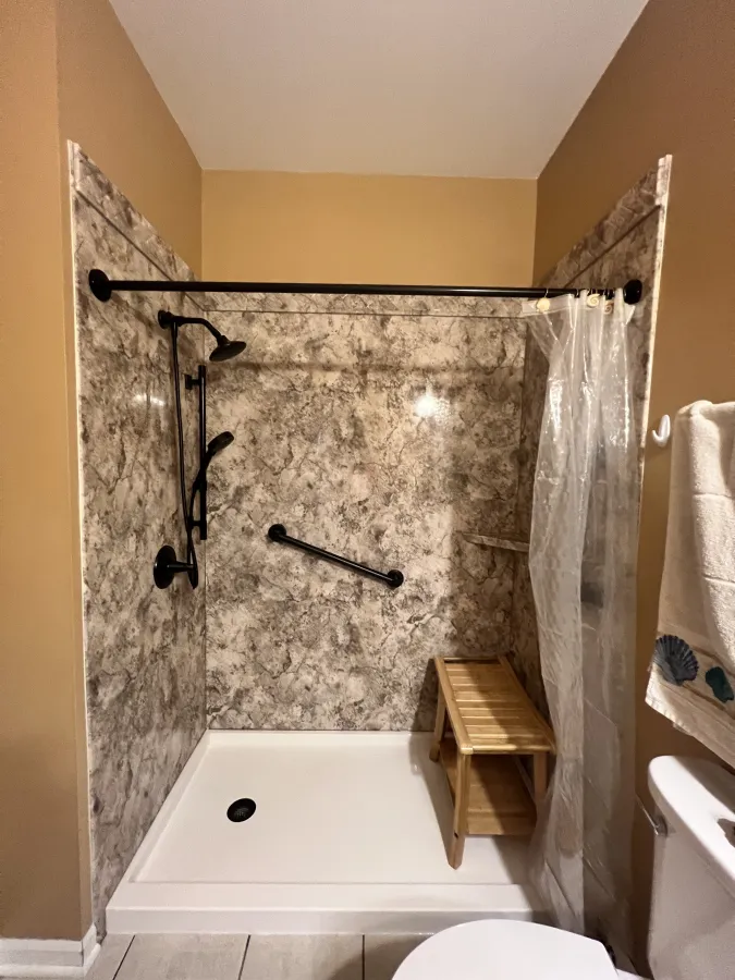 pewaukee wi Bath to shower remodel kohler oil rubbed bronze ridgestone acrylic