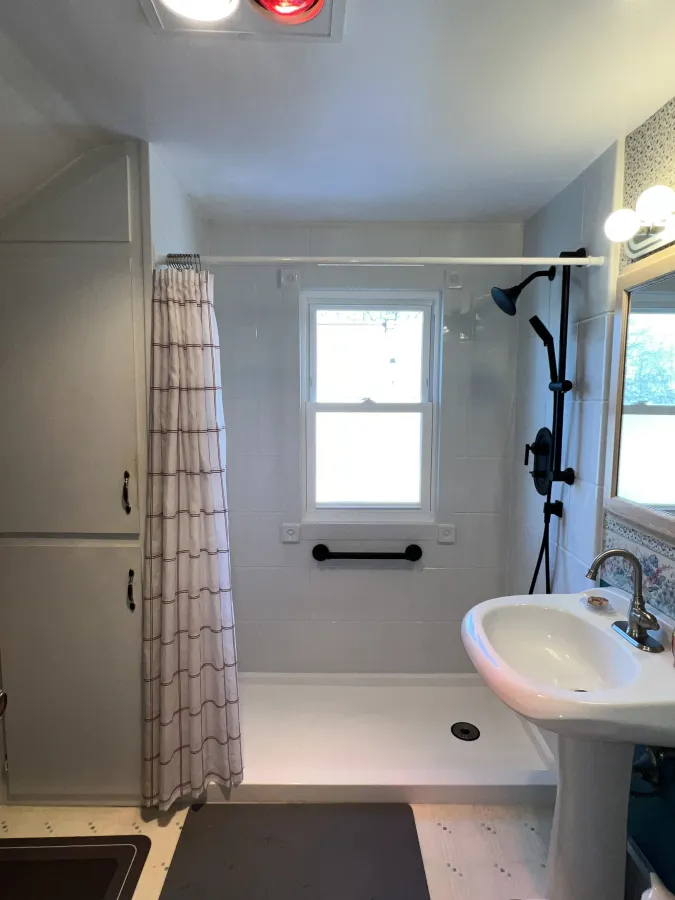 watertown wi bath remodel tub to shower conversion acrylic large tile white matte black fixtures