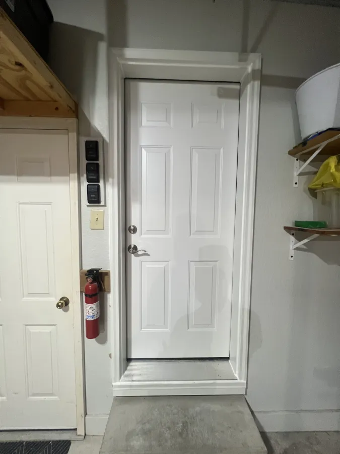 Sheboygan WI entry door replacement fire rated steel snow mist white satin nickel interior Sheboygan WI entry door replacement fire rated steel snow mist white satin nickel interior
