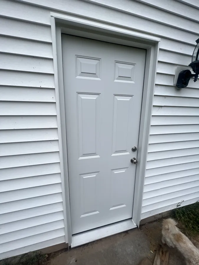 Sheboygan WI entry door replacement steel snow mist white satin nickel exterior Sheboygan WI entry door replacement steel snow mist white satin nickel exterior