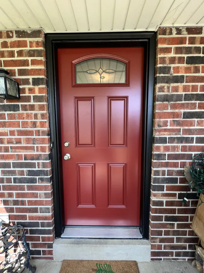 South Milwaukee Exterior Door Replacement Heritage Decorative Glass Berry Red South Milwaukee Exterior Door Replacement Heritage Decorative Glass Berry Red
