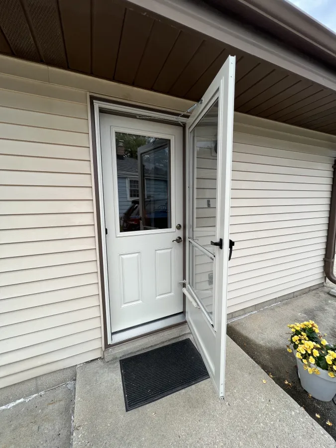 Waukesha WI Entry Door Exterior woodgrain textured 2 panel cream Waukesha WI Entry Door Exterior woodgrain textured 2 panel cream