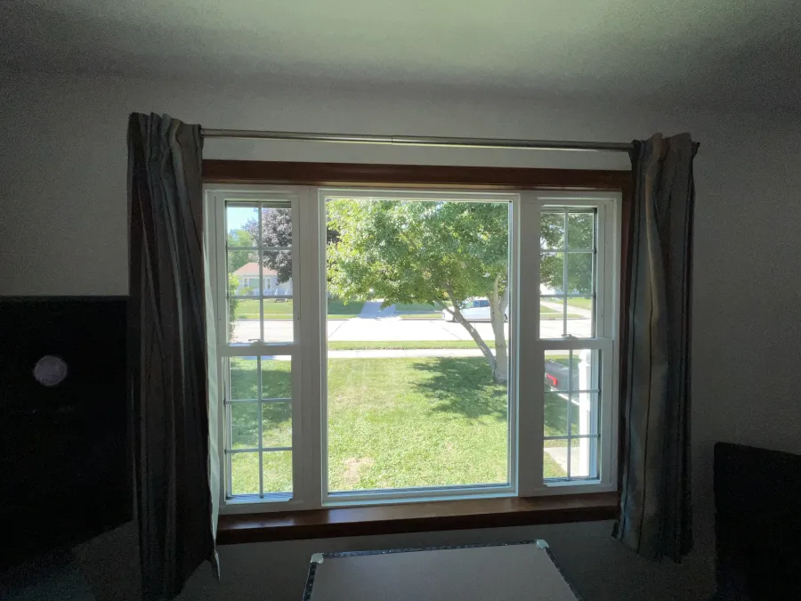 Racine WI double hung picture window replacement full frame installation triple pane glass colonial interior Racine WI double hung picture window replacement full frame installation triple pane glass colonial interior