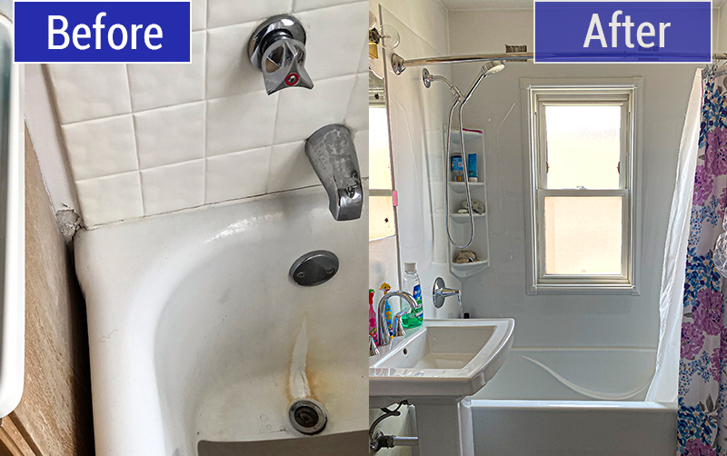 Before and After of Bathtub replacement in Milwaukee, WI by TightSeal Exteriors